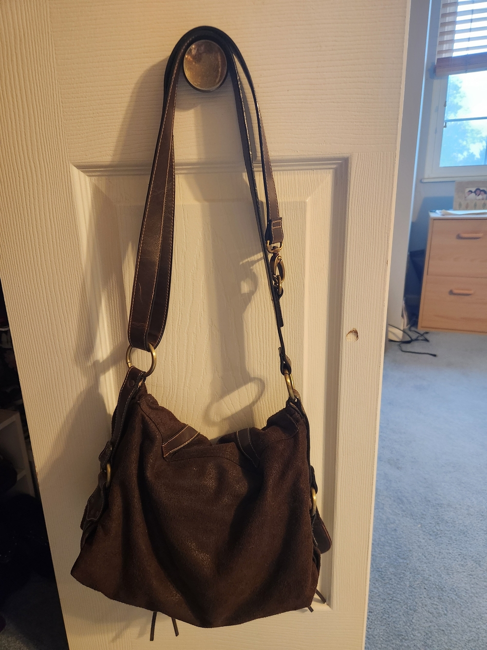 Bass Brown Suede Shoulder Bag with Leather Straps - Picture 3 of 8
